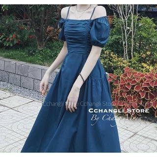 váy nhún ngực cổ vuông