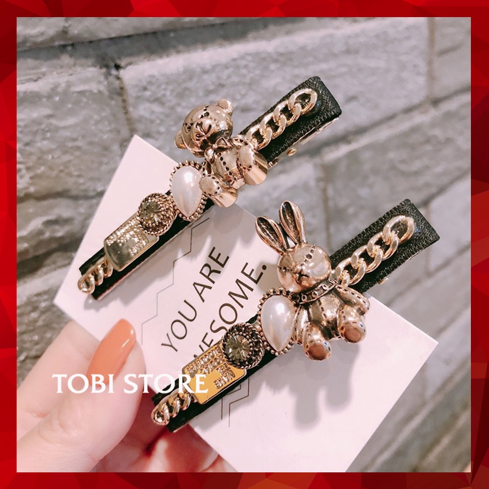 Kẹp tóc mái retro gấu và thỏ đính đá và ngọc trai nhân tạo xinh xắn KEP10 TOBI STORE