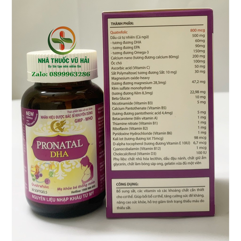 PRONATAL DHA Bổ sung sắt, acid folic, vitamin cho mọi phụ nữ mang thai và cho con bú .