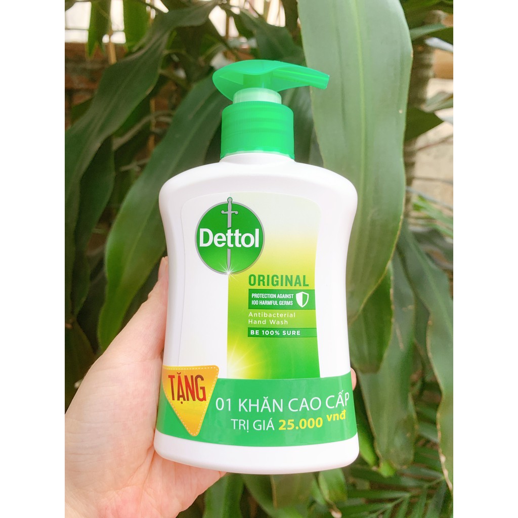 Nước rửa tay diệt khuẩn Dettol - Chai 250g Tặng kèm khăn