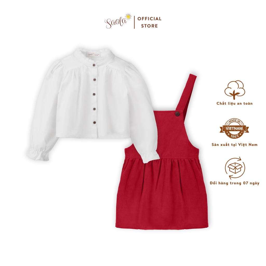 Bộ Váy Áo Cho Bé Gái | SAOLA KIDS CLOTHING | Chất Liệu Nhung Tăm Và Linen Cao Cấp | 2 Màu | 1-6 Tuổi | CB004