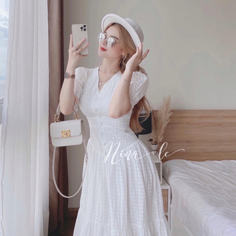 Maxi trắng lưới ô nina le