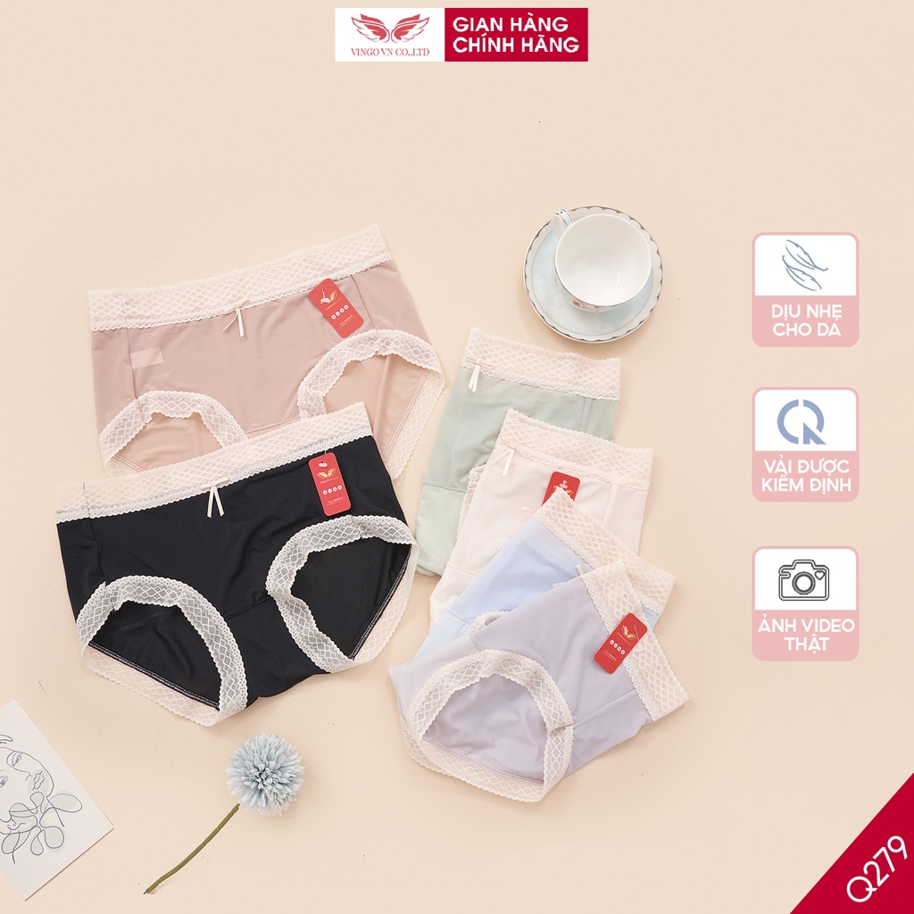 Quần lót nữ thun lạnh xuyên thấu không đường may VINGO phối viền ren mỏng gợi cảm đáy cotton thông hơi Q279 VNGO