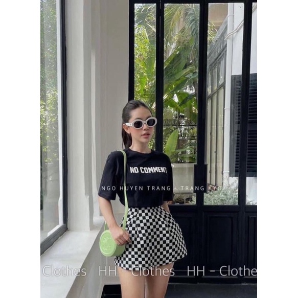 Set Áo thun đen mix chân váy caro form A (hàng loại 1) áo phông cotton dày dặn