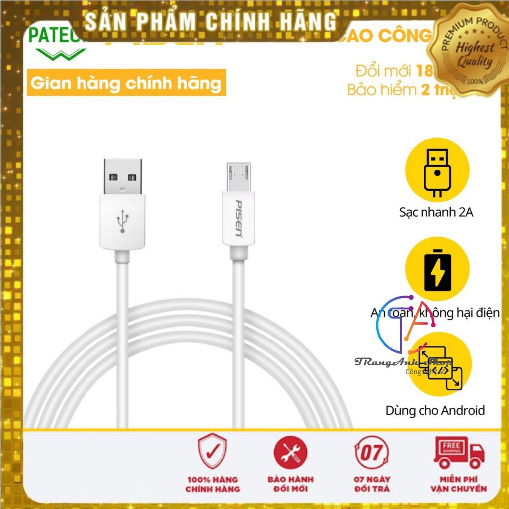 [ FREE SHIP ] Cáp Pisen Micro USB 2A(Moto-2A) 1000mm - Hàng chính hãng