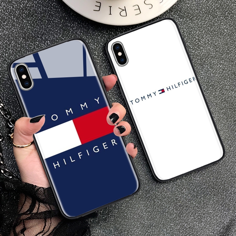 Ốp điện thoại phối mặt kính họa tiết tommy hilfiger cho iPhone XS Max XR X 11 Pro 7 8 6 6S Plus