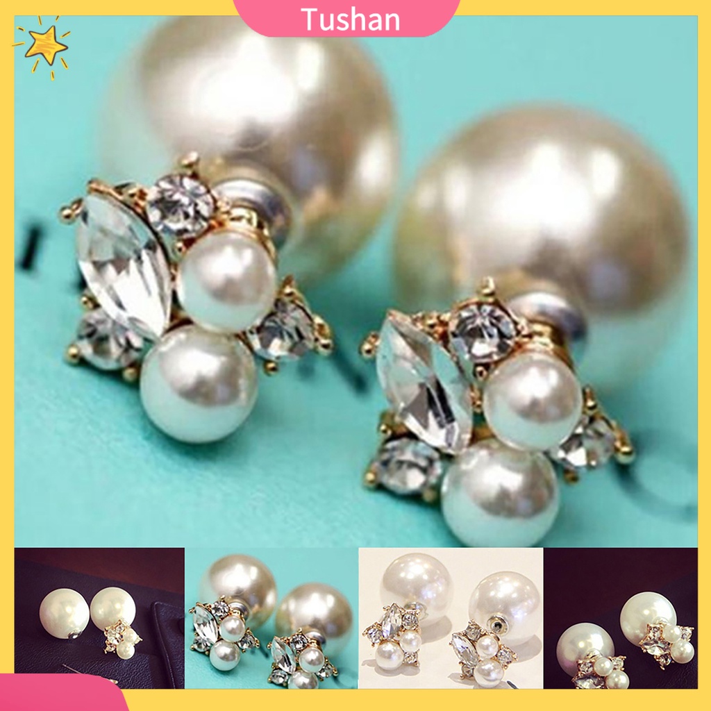Bông tai đính đá trang trí phía trước và sau dành cho nữ