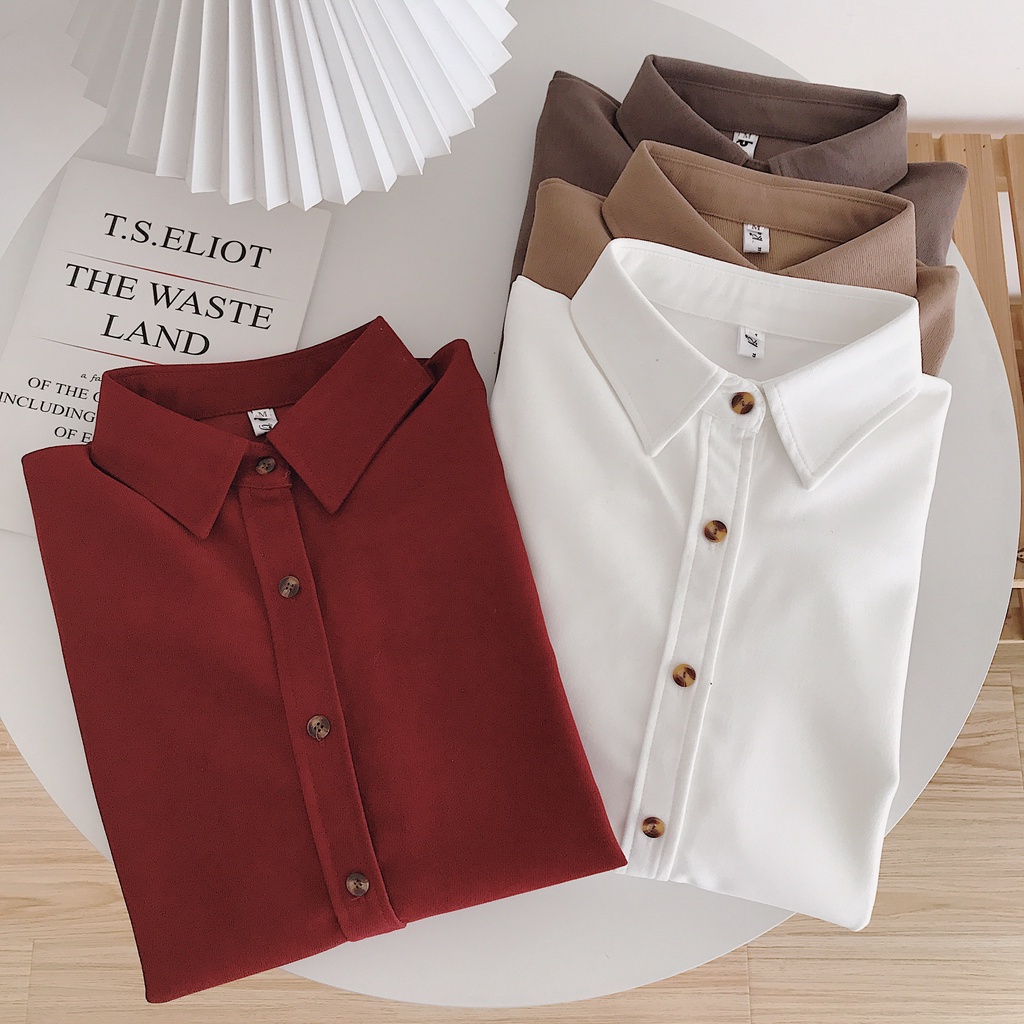 Áo sơ mi SUXI tay dài dáng rộng nhiều màu sắc tùy chọn phong cách retro thời trang đơn giản dành cho nữ