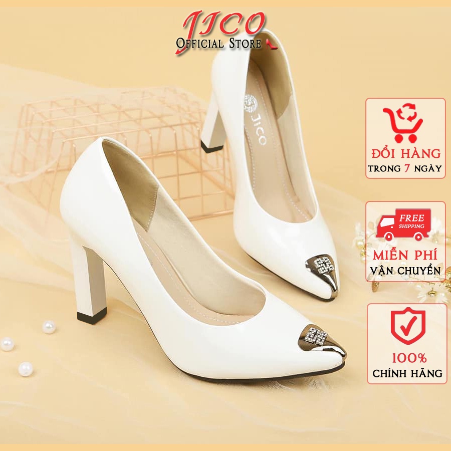 GIÀY CAO GÓT MŨI THẬP JICO MÀU TRẮNG CAO 8 PHÂN -