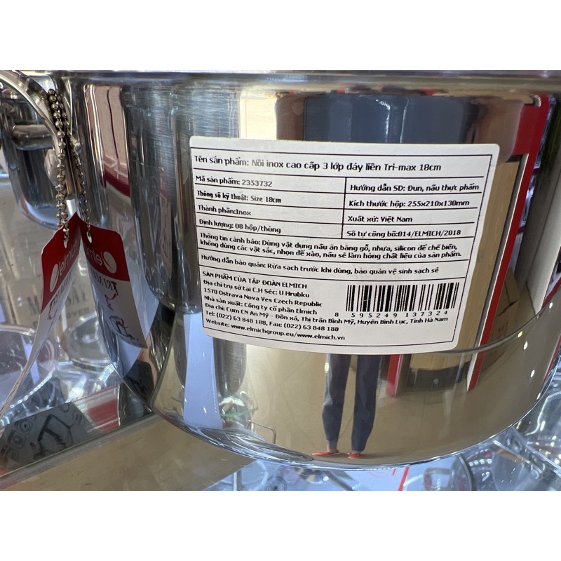 Nồi Elmich trimax 3 lớp đáy liền inox 304 đun bếp từ trimax Xs 3747 trimax 3731