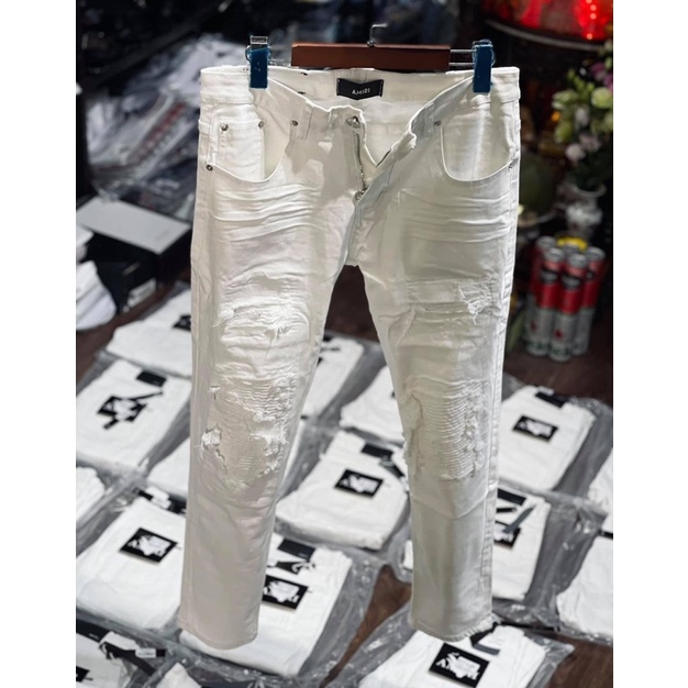 Quần bò trắng rách dễ phối đồ , quần jean nam giá yêu thương -T009