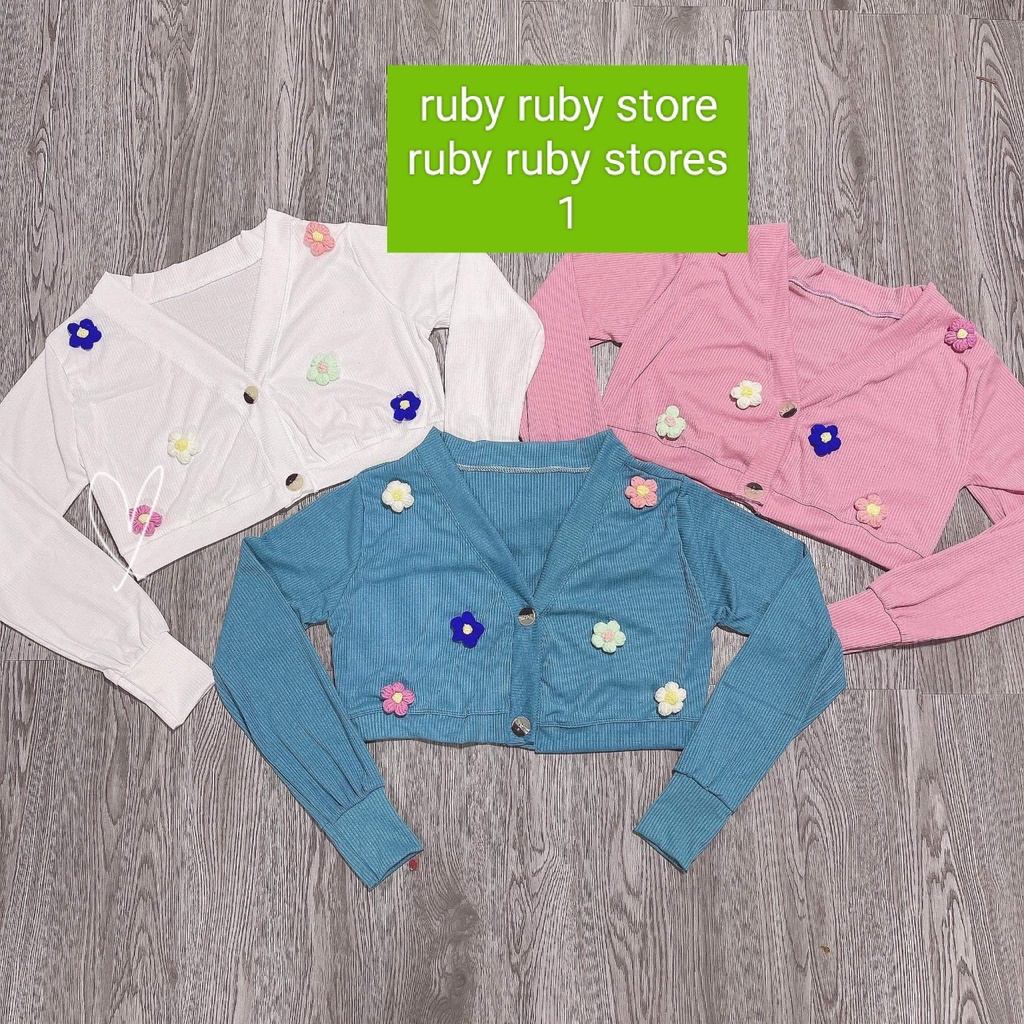 ÁO KHOÁC THUN GÂN CARDIGAN DÀI TAY XINH ĐÍNH HOA LEN MÓC MÓC BH9 (Ảnh thật cuối)
