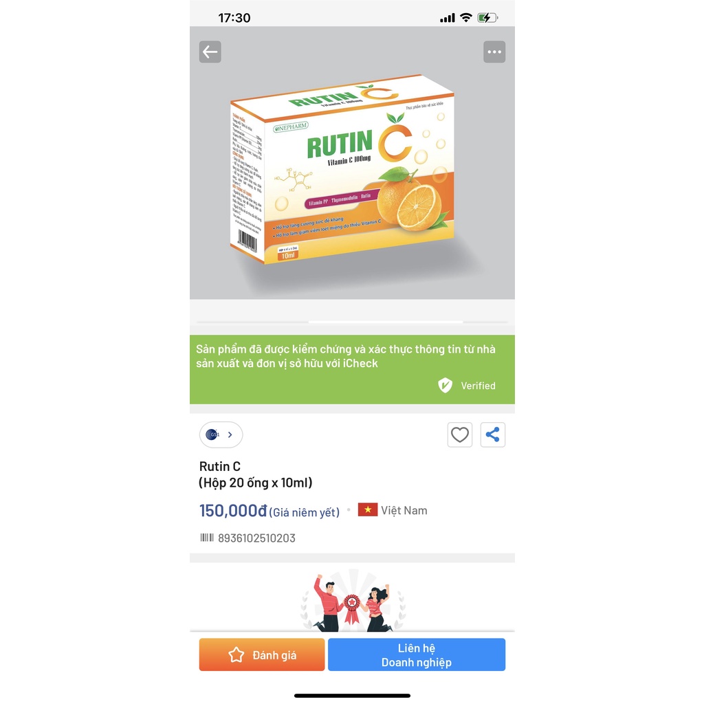 Rutin C hộp 20 ống giúp bổ sung Vitamin C, tăng cường sức đề kháng, giảm cháy máu chân răng, viêm loét miệng