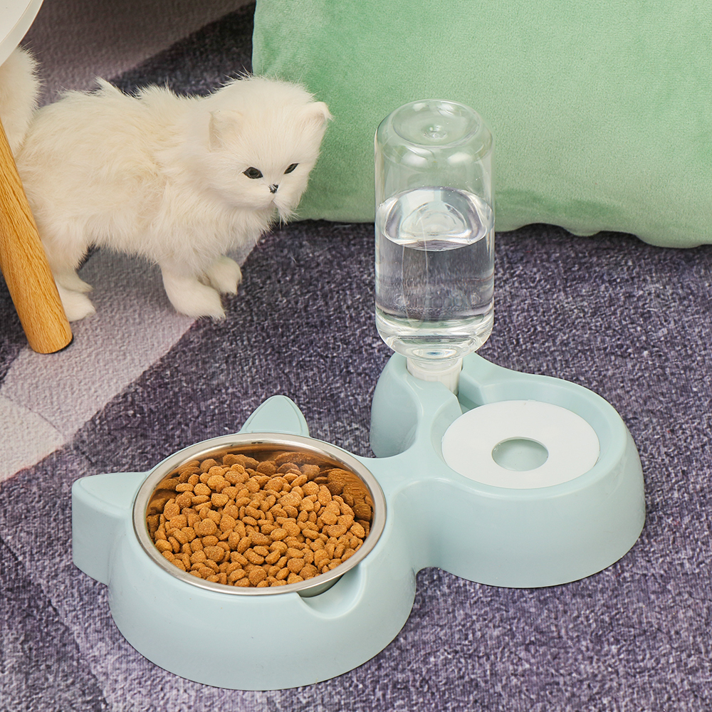 Tô đựng thức ăn/nước uống tự động cho thú cưng có tai mèo nhiều màu kèm giá đỡ tháo rời được tiện lợi