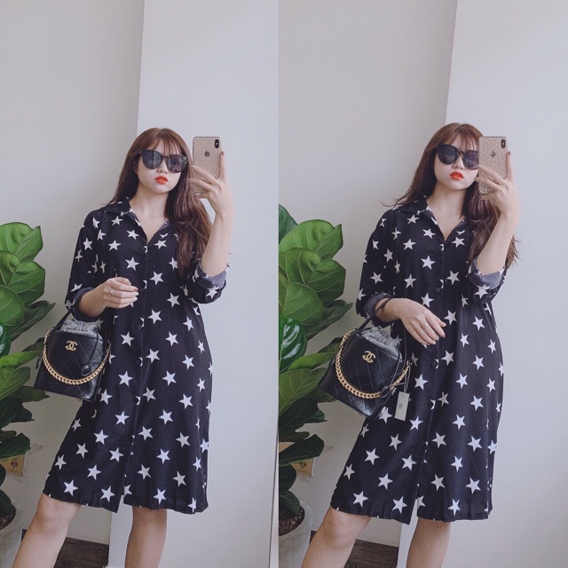 Đầm suông sơmi họa tiết ngôi sao cực xinh xắn