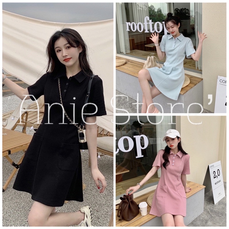 Đầm Polo Nữ Túi Trước Cộc Tay 🦋 Váy Nữ Triết Eo Ngắn Tay Cổ Bẻ 3 Màu 🦋 | BigBuy360 - bigbuy360.vn