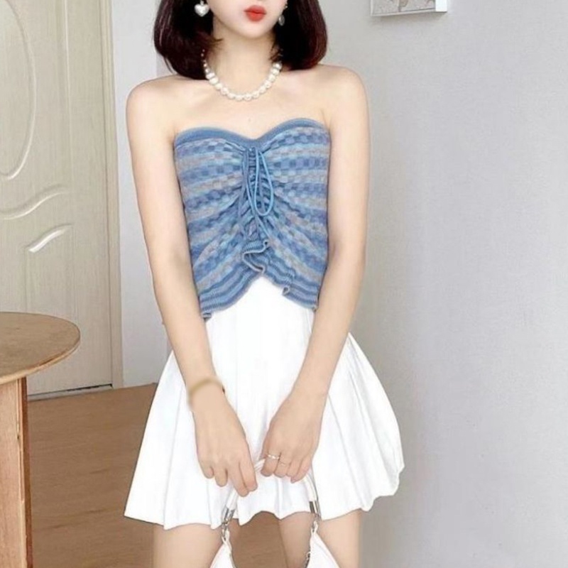 Brroa Áo Ống Nhún Bèo Họa Tiết Sọc Cầu Vồng Nhiều Màu Sắc Dành Cho Nữ