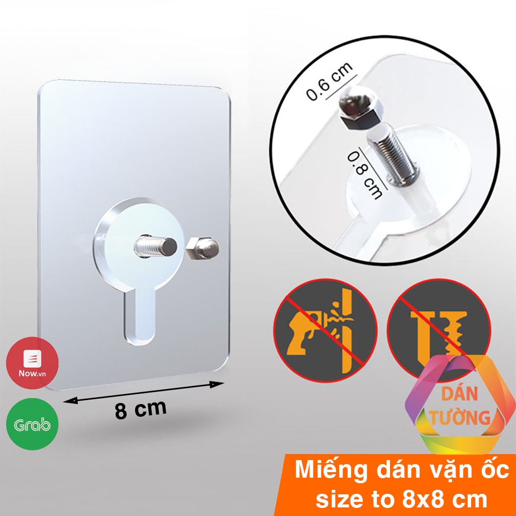 Móc dán tường vặn ốc vít 6 mm MDT size to 8x8 cm chịu lực 5kg, treo đồ đa năng - MO