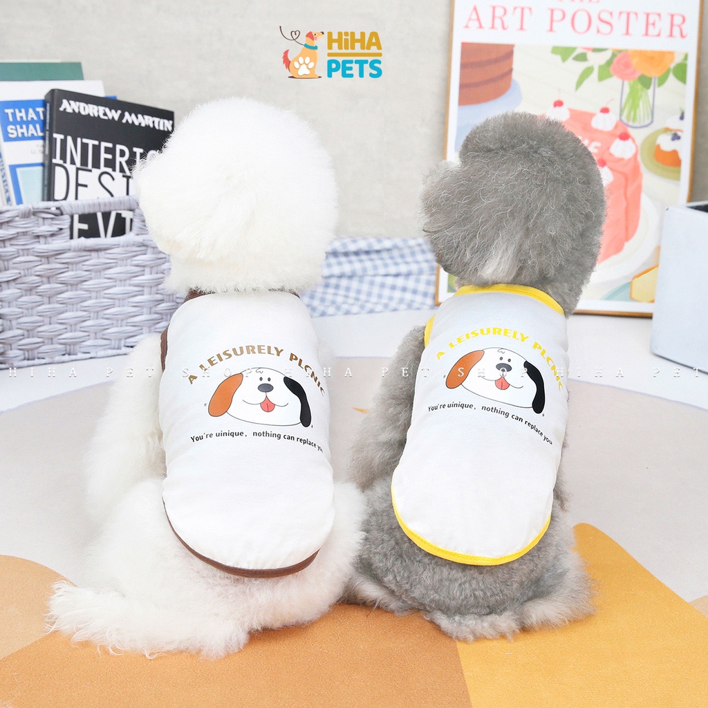 Áo Thun Cho Chó Mèo Vải Cotton Mát Mẻ Quần Áo Thú Cưng Ba Lỗ Mùa Hè Dễ Thương Hihapet.