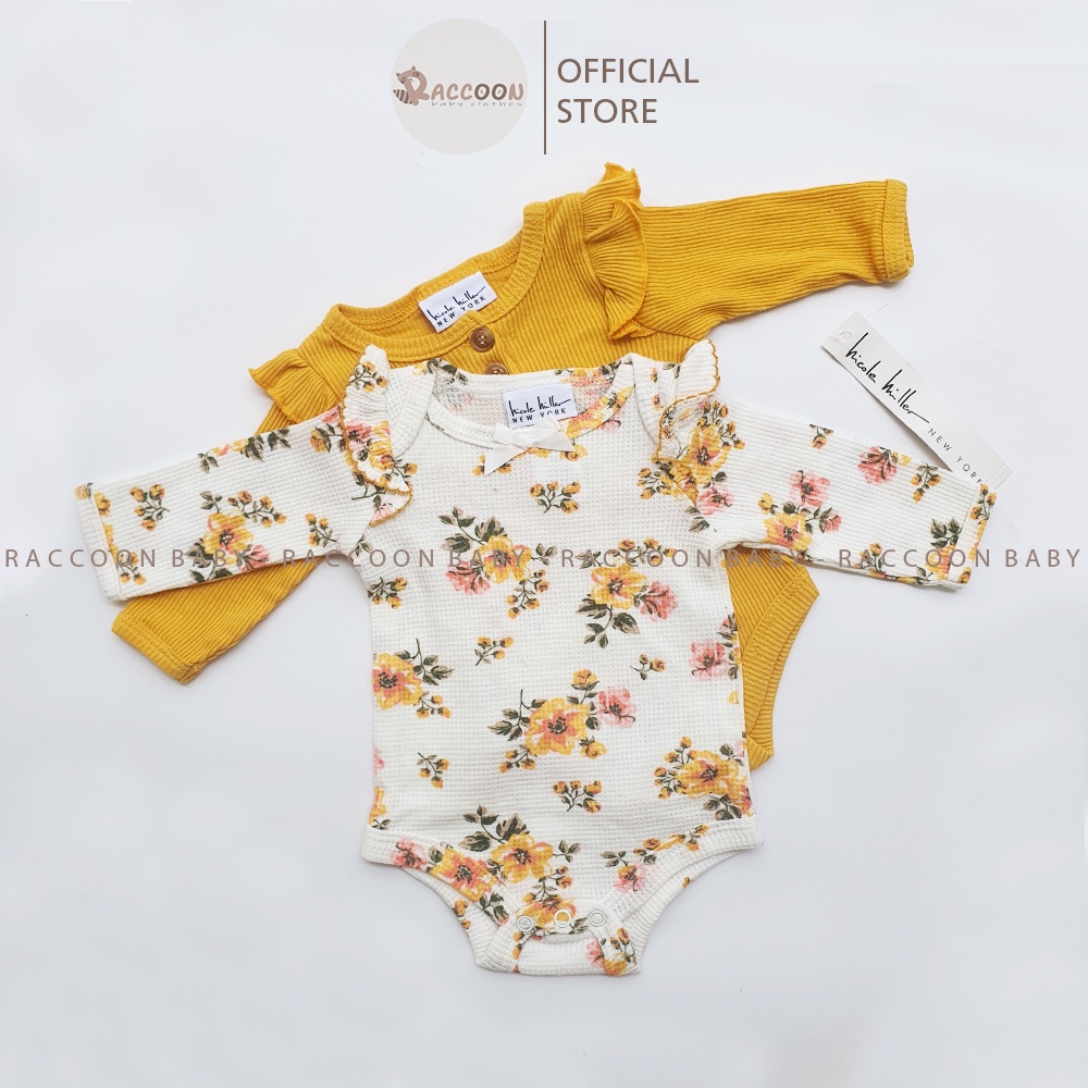 Bộ đồ liền thân tay dài hoa chất gân tổ ong bodysuit body chip bé gái xuất Pháp Hicole Hiller