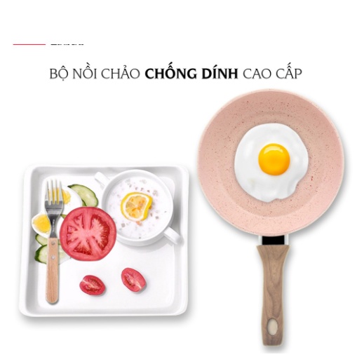 Chảo chống dính phủ đá hoa cương 16cm Fringpan, đáy từ, cán gỗ cao su bền chắc, dùng được mọi loại bếp