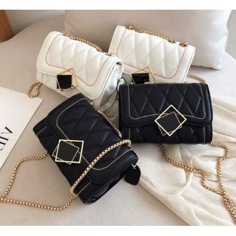 Túi đeo chéo nữ trần trám nắp hình thoi - T010