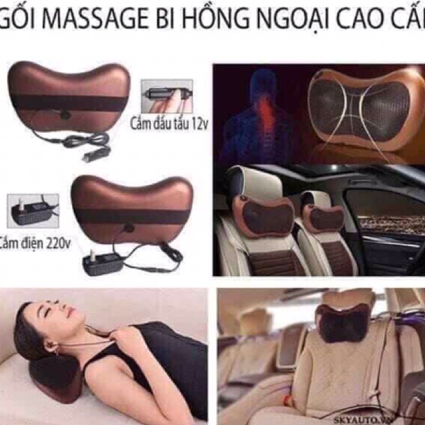 [LOẠI CHUẨN] Gối Massge Hồng Ngoại Đa Chức Năng Nhật Bản Có Bảo Hành - Gối Massge 8 Bi, Massage Cổ, Vai Gáy