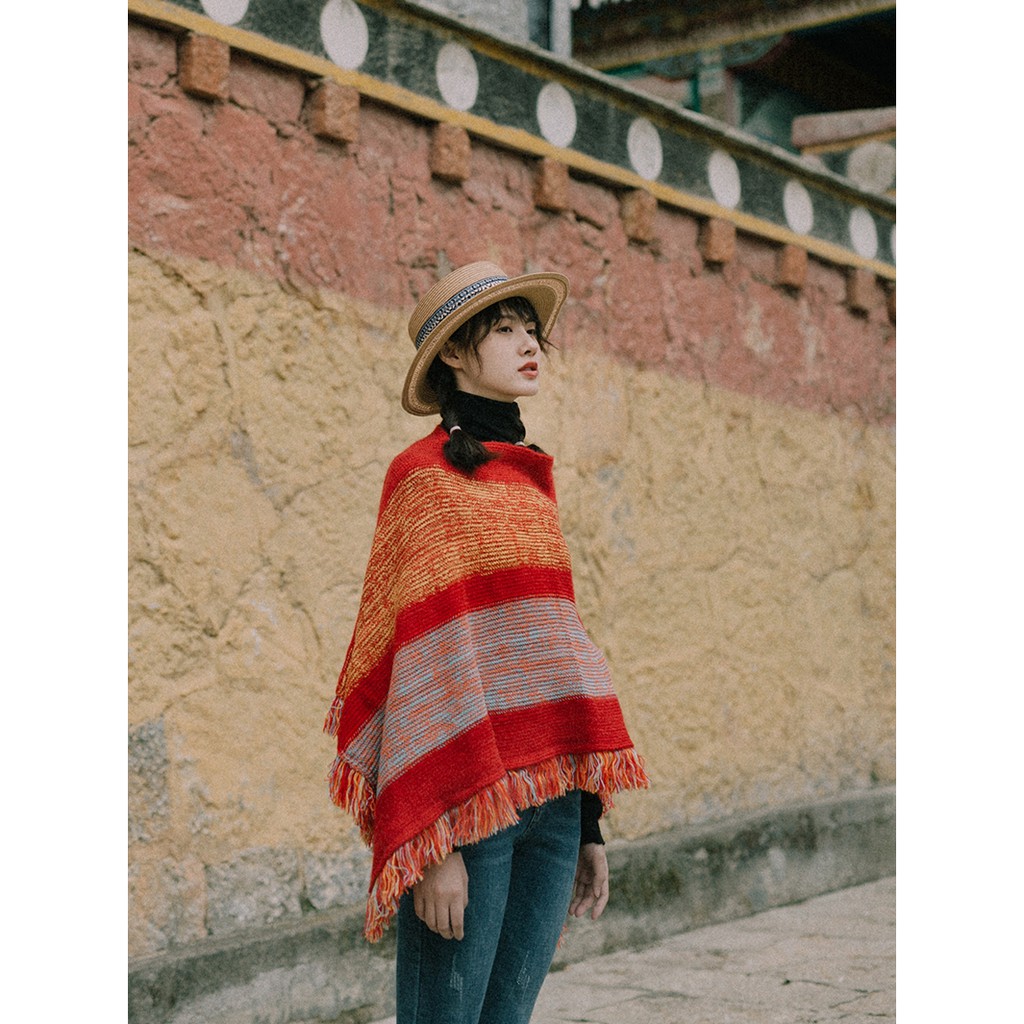 ÁO CHOÀNG LEN BOHO | ÁO LEN BOHO TÔNG MÀU CAM