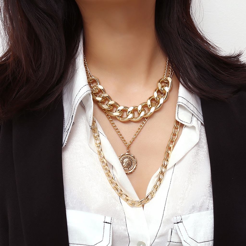 Dây chuyền nhiều lớp dây xích phong cách hip hop cá tính