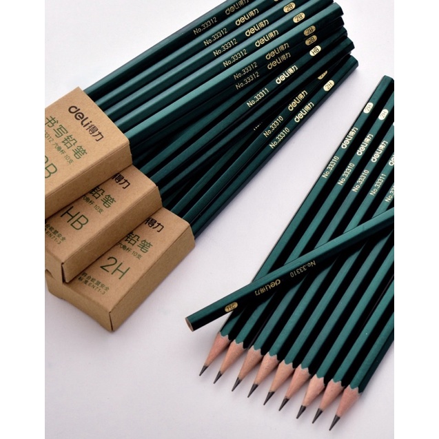 Bút chì lục giác Deli - loại 2B/HB vẽ mỹ thuật, làm bài kiểm tra nhạy với máy chấm thi an toàn với người sử dụng