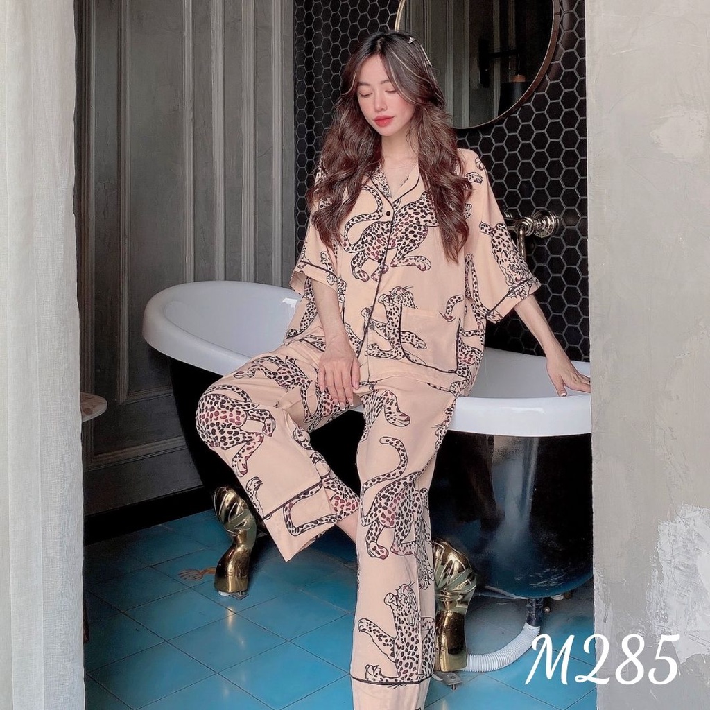 Đồ bộ cao cấp bigsize lụa Mango hàng thiết kế kiểu dáng Pijama quần dài tay cánh dơi size M L dưới 90kg M285