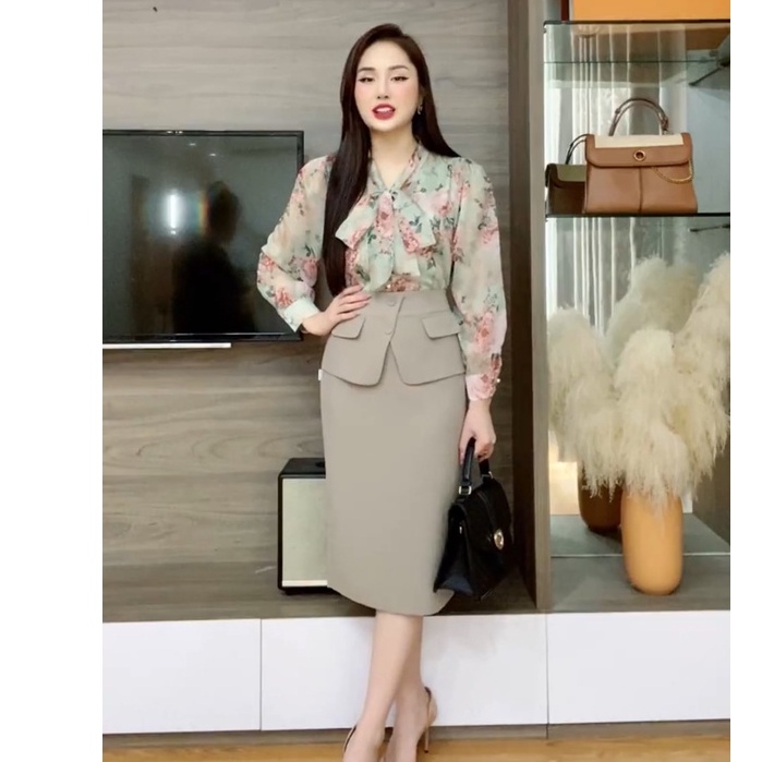 Áo sơ mi nữ dài tay họa tiết hoa hồng kiểu cổ nơ nữ tính ZYM'S HOUSE K1088