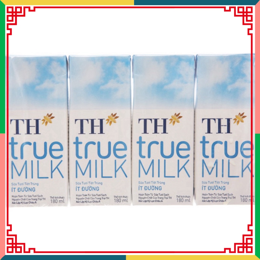 LỐC 4 HỘP SỮA TH TRUE MILK 180ML CÓ ĐƯỜNG/ ÍT ĐƯỜNG/ KHÔNG ĐƯỜNG/ DÂU/ SOCOLA ( Đại lý Ngọc Toản)