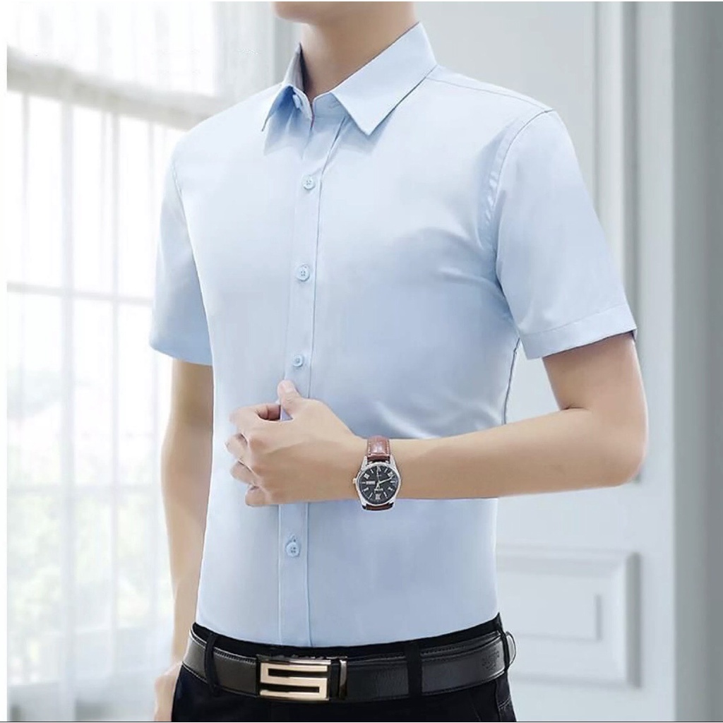 Áo sơ mi nam ngắn Tay hãng FATUNO phong cách Hàn Quốc, vải lụa thái mềm mịn chống nhăn cao cấp