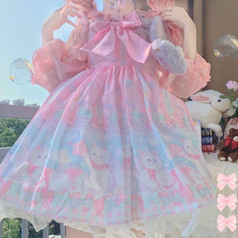 [Order] Váy đầm 2 dây Công chúa Lolita màu pastel hồng - xanh loại đẹp.