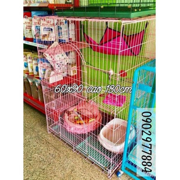 Chuồng mèo 3 tầng có mâm hứng (60x90 cao 1m3) màu hồng