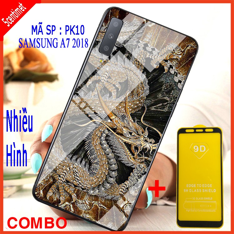 COMBO ỐP LƯNG SAMSUNG A7 2018 (ốp kính 3D thế hệ mới + tặng kèm kính cường lực 9D)