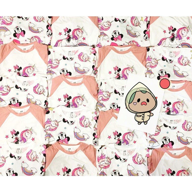 Set 2 bộ mickky và ngựa trắng tay pha màu hồng cho bé gái chất cotton