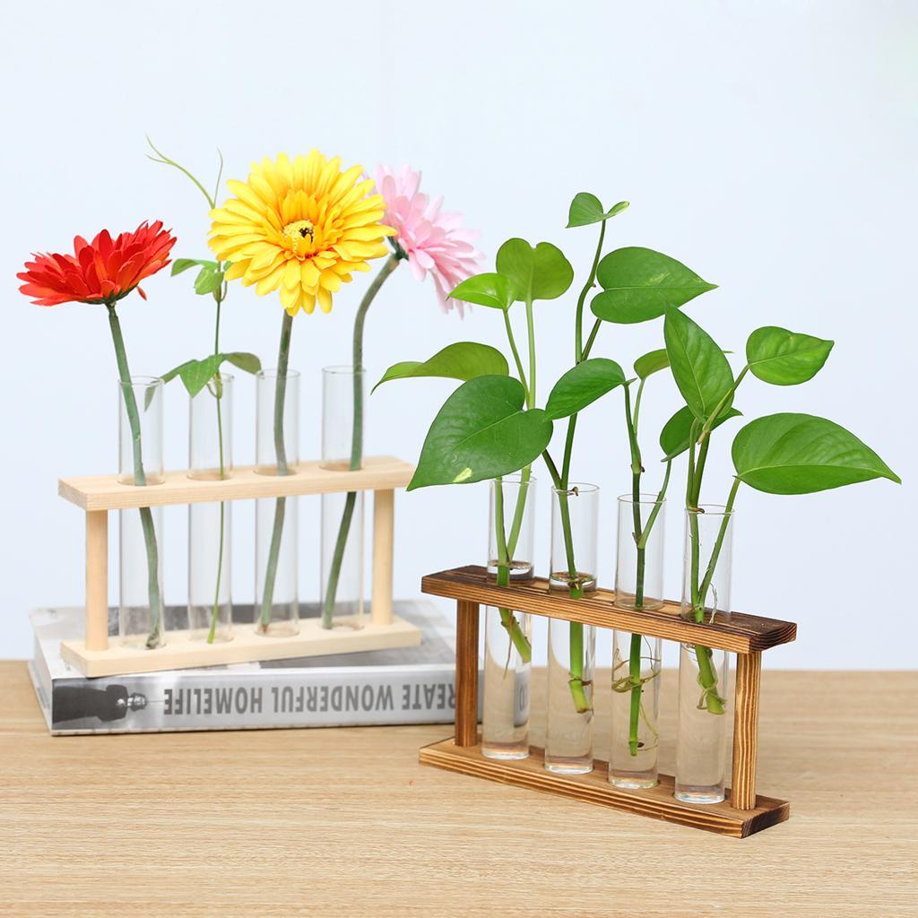 Bình Thủy Tinh Trồng Cây Kèm Giá Đỡ Bằng Gỗ Phong Cách Vintage