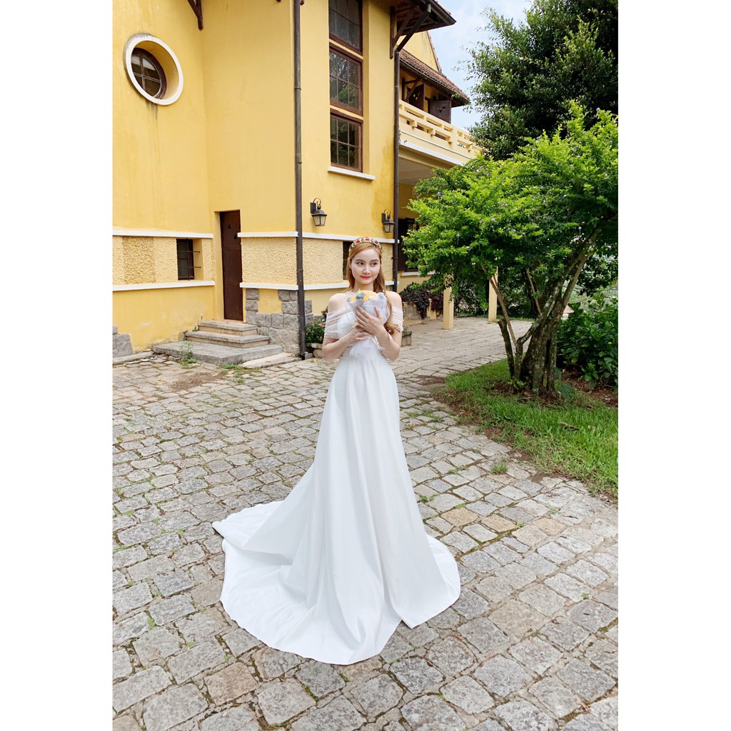 Đầm maxi trắng trễ vai, dạ hội đuôi dài sang trọng - Hình thật SP 100% (hàng thiết kế cao cấp) | BigBuy360 - bigbuy360.vn