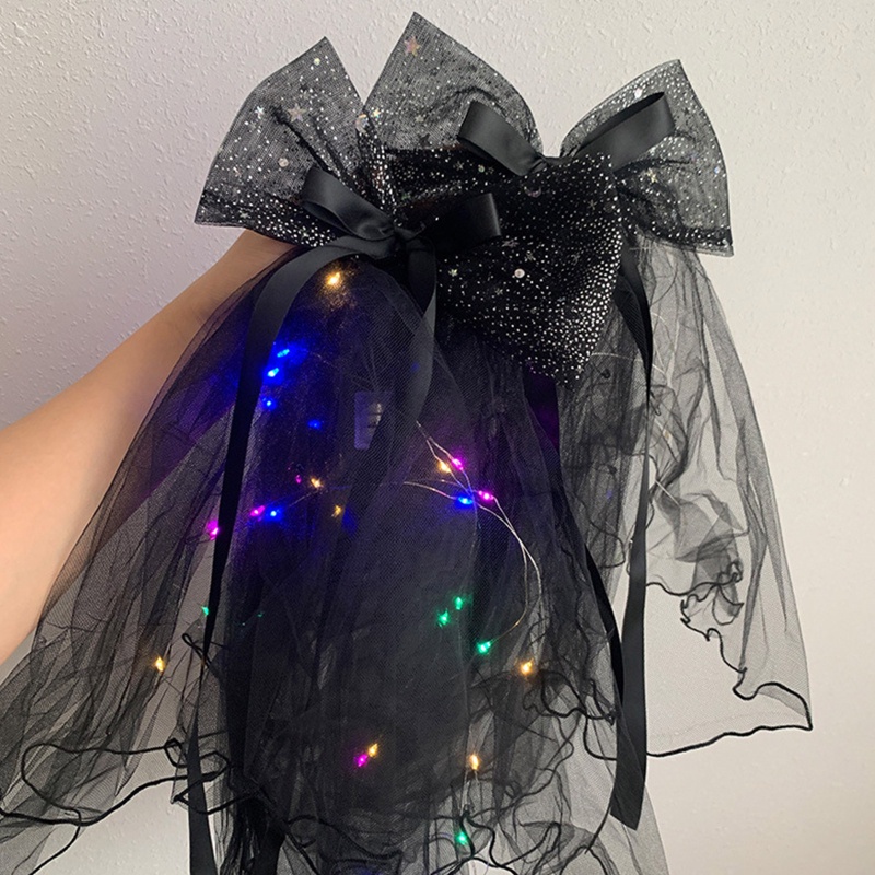 Kẹp Tóc Hình Nơ Đôi Có Mạng Che Mặt Phát Sáng Dành Cho Người Lớn Và Trẻ Em