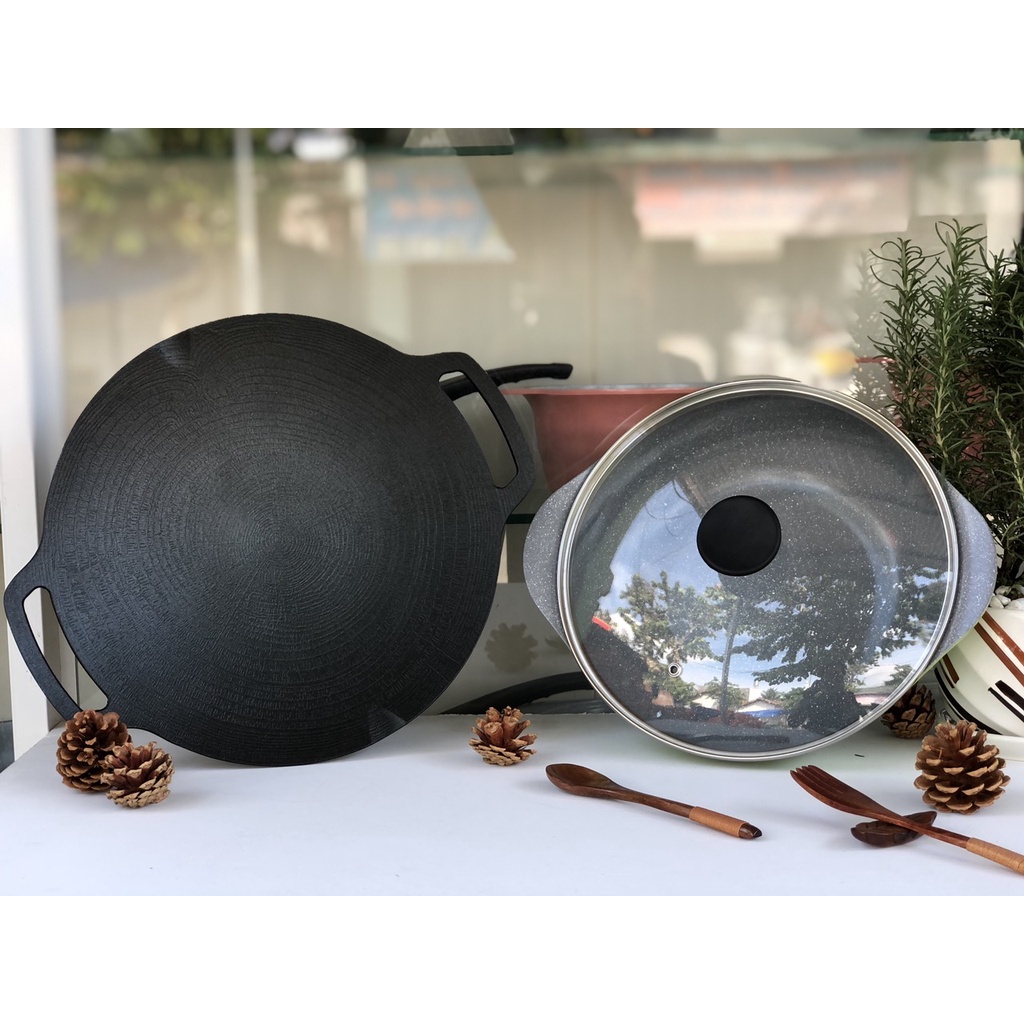 |CHÍNH HÃNG| Chảo nướng chống dính Ecoramic Korea 33cm tặng kèm túi đựng Picnic siêu tiện lợi | BigBuy360 - bigbuy360.vn
