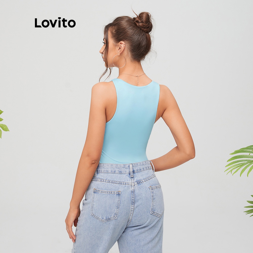 Bộ áo liền quần cổ tròn hở vai Lovito màu trơn L11058 | WebRaoVat - webraovat.net.vn