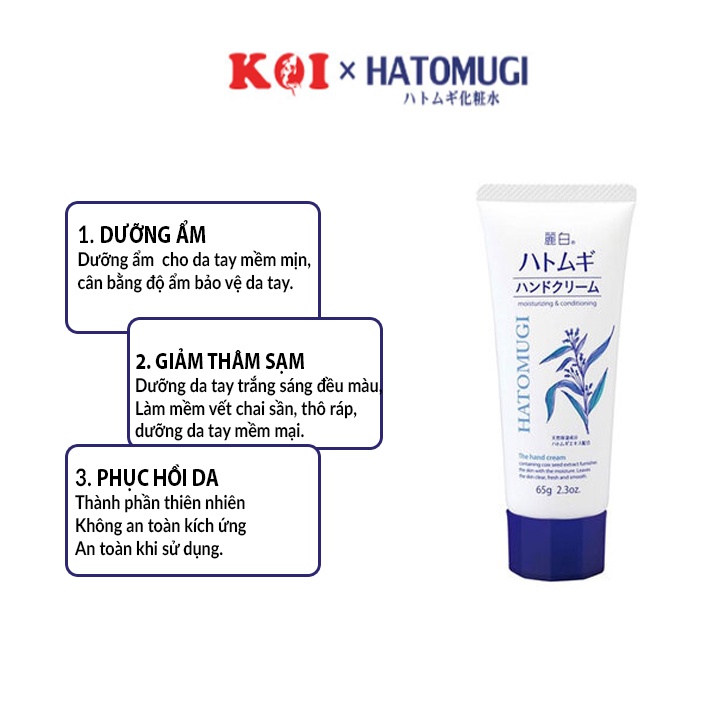Kem dưỡng da tay mềm mịn Hatomugi Moisturizing & Conditioning The Hand Cream 65g