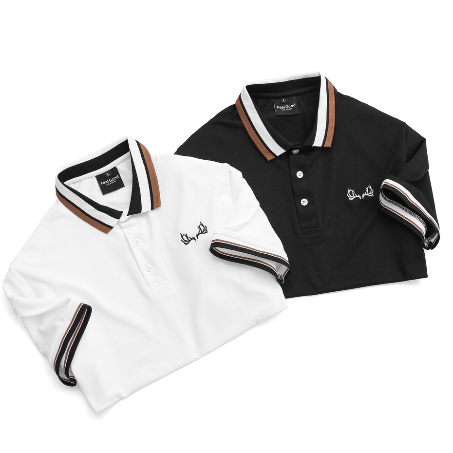 Áo Polo Nam đẹp FEDEER  basic -Áo thun nam có cổ trụ bẻ, thêu hình sọc cổ xếp ly vải cá sấu FEEL GOOD