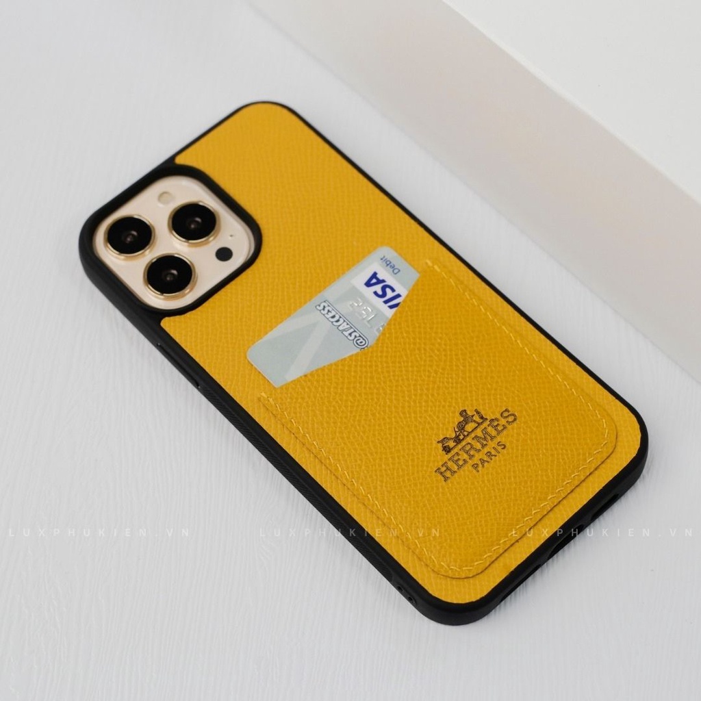 Ốp da thủ công Epsom viền đen khe thẻ khắc chữ cho IPhone 14/14Plus/14Pro/14Promax/13/13Pro/13Promax/12Prm ODTC143