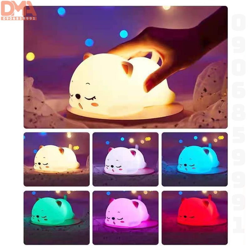 Đèn ngủ trang trí,đèn led silicon cảm ứng mèo ngủ (Wh-A17)