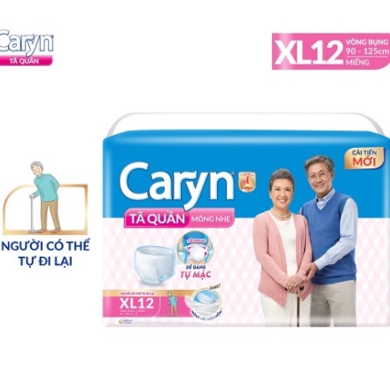 (Tách lẻ)Tã Bỉm Quần Người Lớn Caryn Mỏng Nhẹ Chống Tràn L14,XL12 Miếng Dành Cho Người Già Có Thể Tự Đi