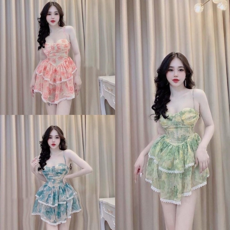 Váy 2s hoa tầng phối ren siêu xinh