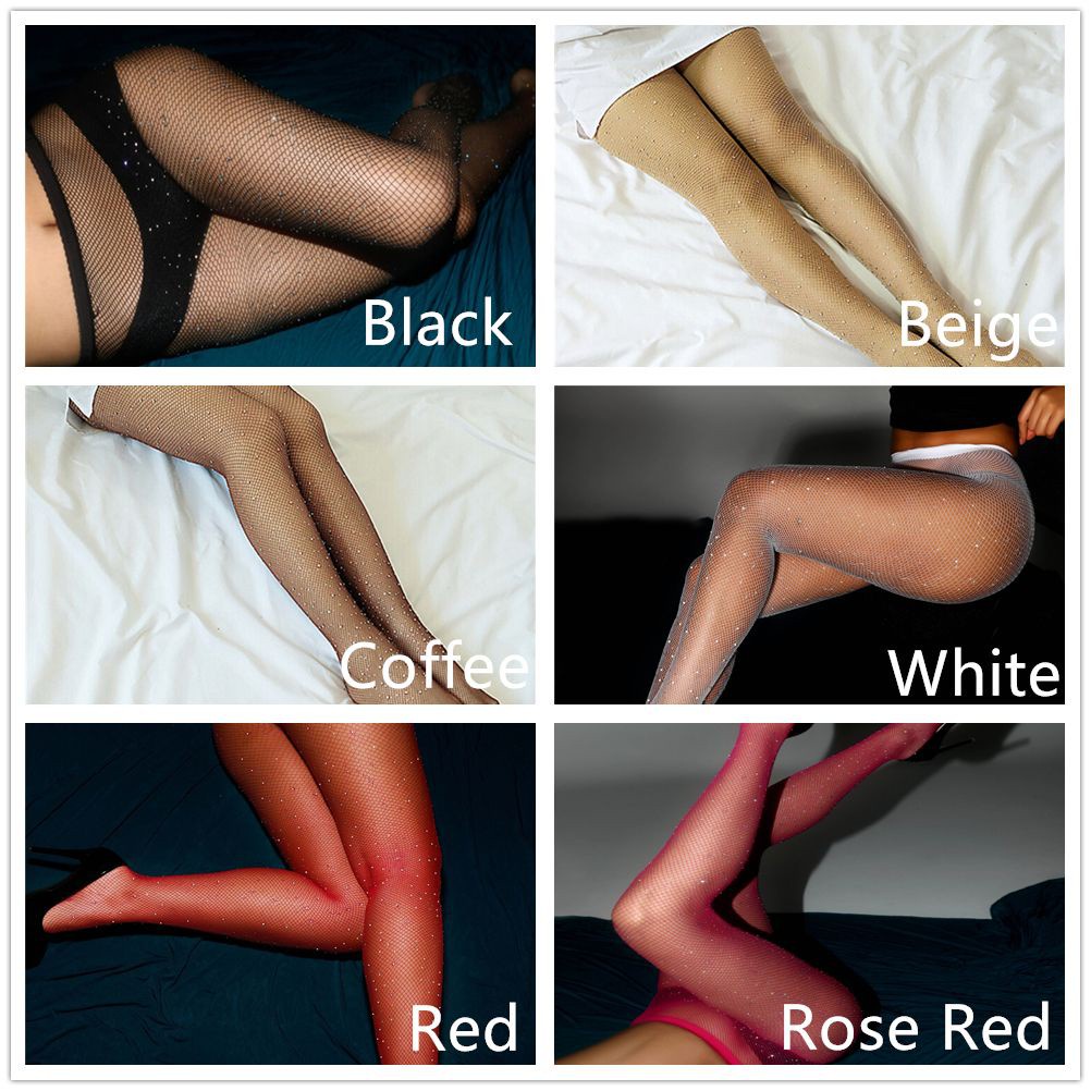 Quần Tất Lưới Nylon Dáng Ôm Đính Đá Nhiều Màu Thời Trang Quyến Rũ Cho Nữ